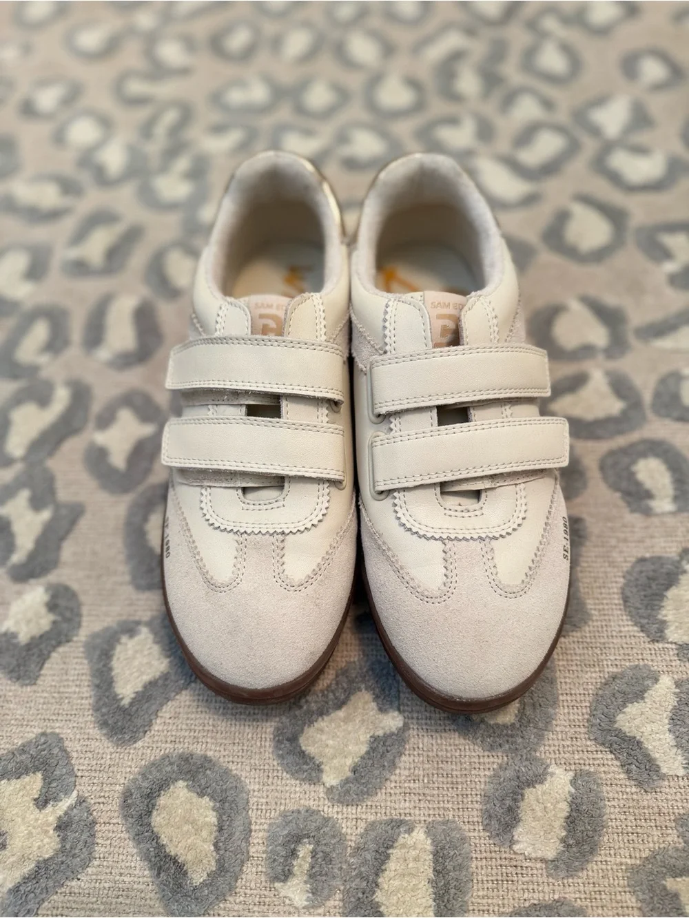 Sam Edelman Cream Leather Velcro Sneakers with Brown Sole - Picture 7 of 11